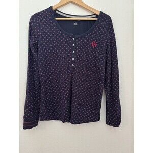 Tommy Hilfiger Womens Pajama Top Long Sleeve Size Large Blue Floral Ditzy